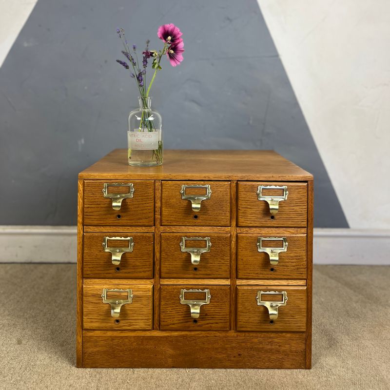 ​Mid Century Oak Index Filing Storage Drawers