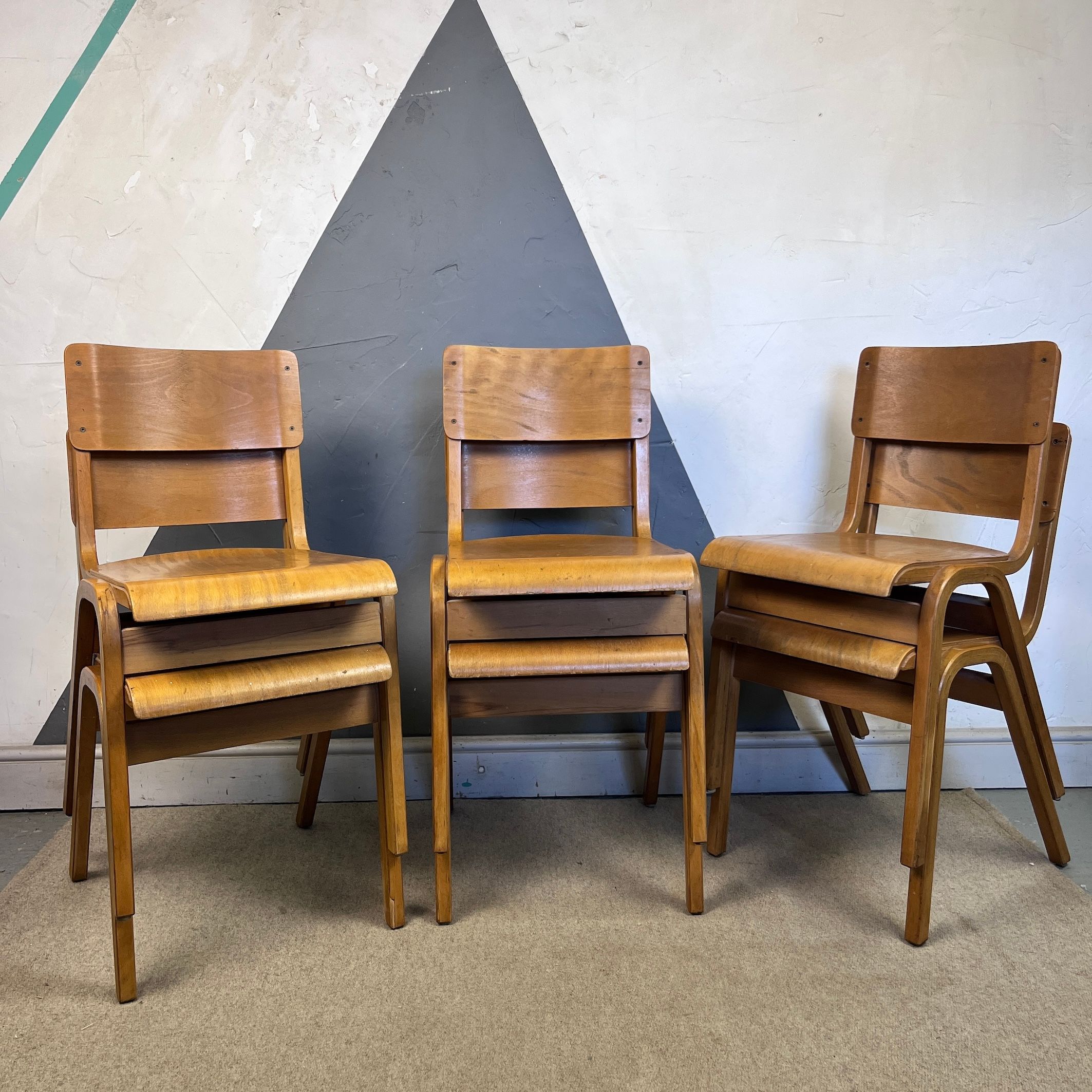 Mid Century Stacking Chair Beech 1950s School