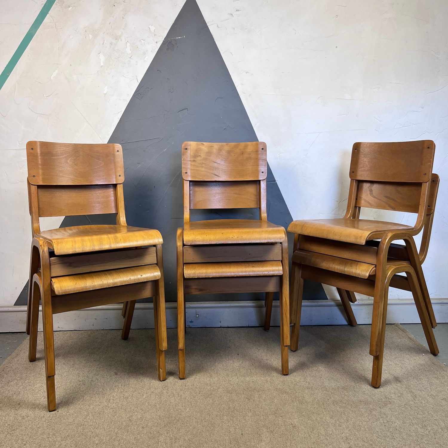 Mid Century Stacking Chair Beech 1950s School
