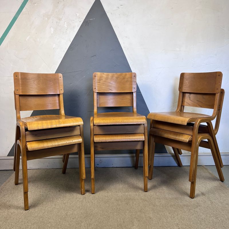 Mid Century Stacking Chair Beech 1950s School