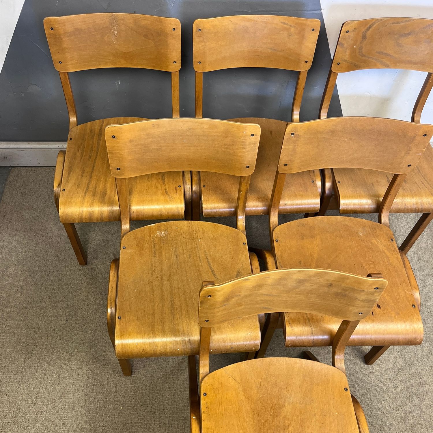 Mid Century Stacking Chair Beech 1950s School