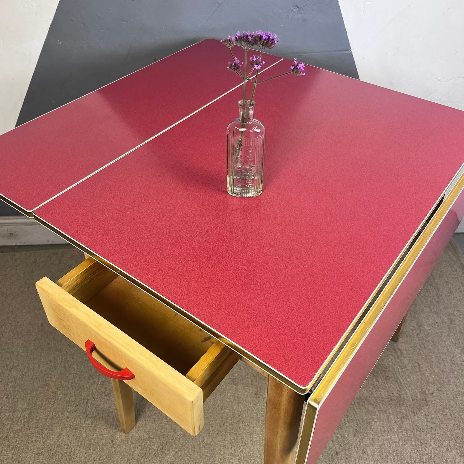 ​Red Formica Kitchen Dining Table Extending Mid Century