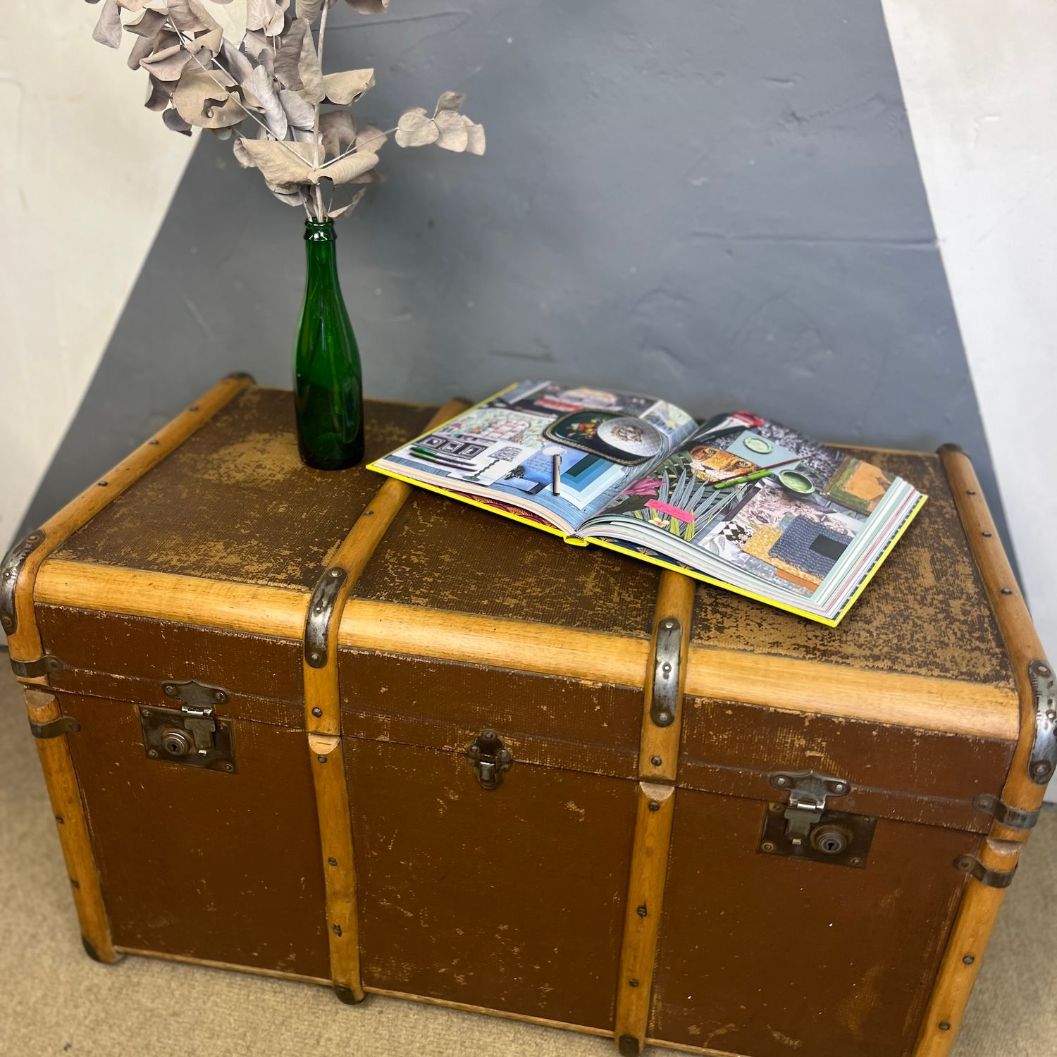 ​1920s  Steamer Trunk Chest Coffee Table Storage Box