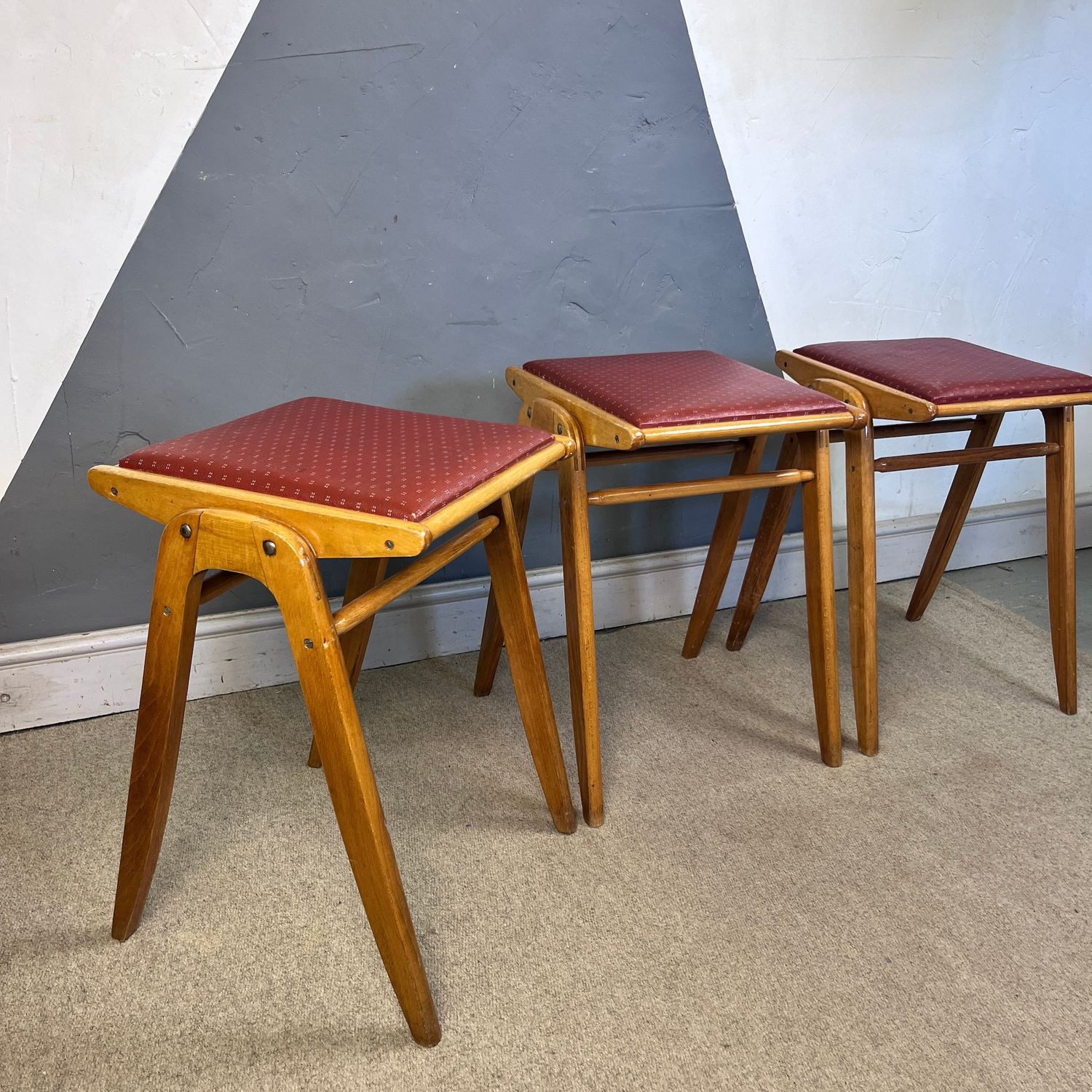Mid Century Red Kitchen Stools Seats