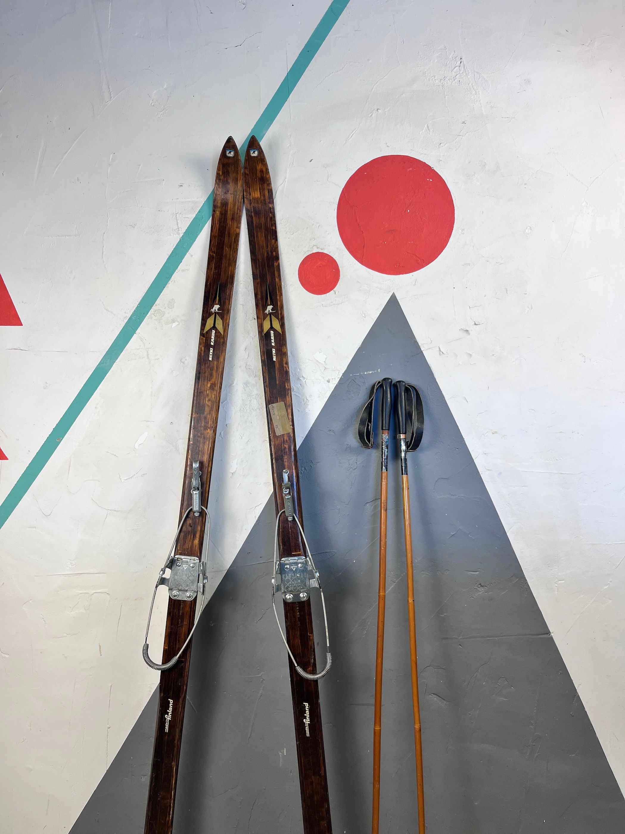 Antique Wooden Skis Poles Winter Snow Shop Window Display