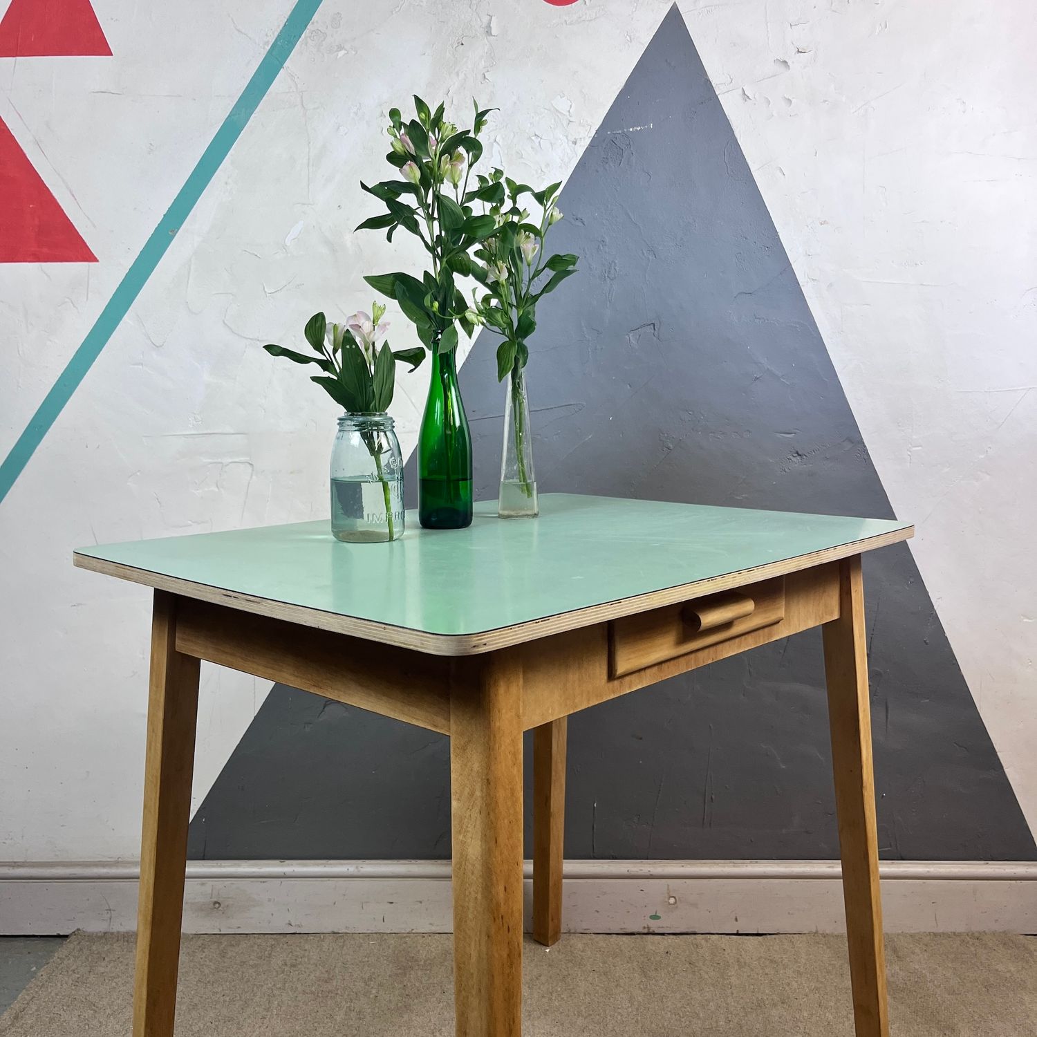 ​Mid Century Green Formica Kitchen Dining Table