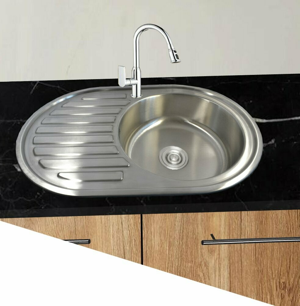 Einbauspüle groß, rund mit Ablagefläche 76,5 x 50 cm