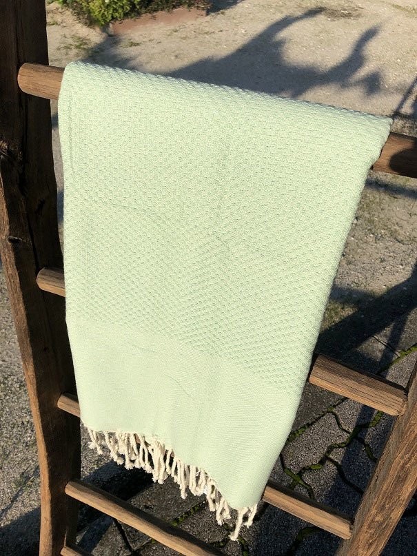 Fouta 100x200cm Nid d'Abeille Unies Vert d'Eaul