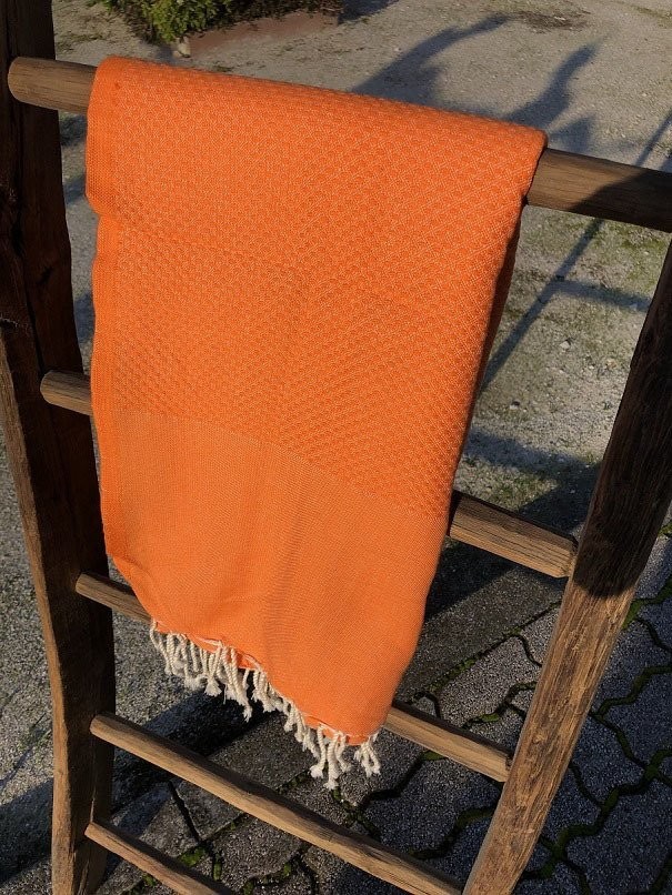 Fouta 100x200cm Nid d'Abeille Unies Orange