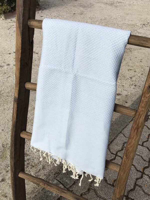 Fouta 100x200cm Nid d'Abeille Unies Bleu Azur