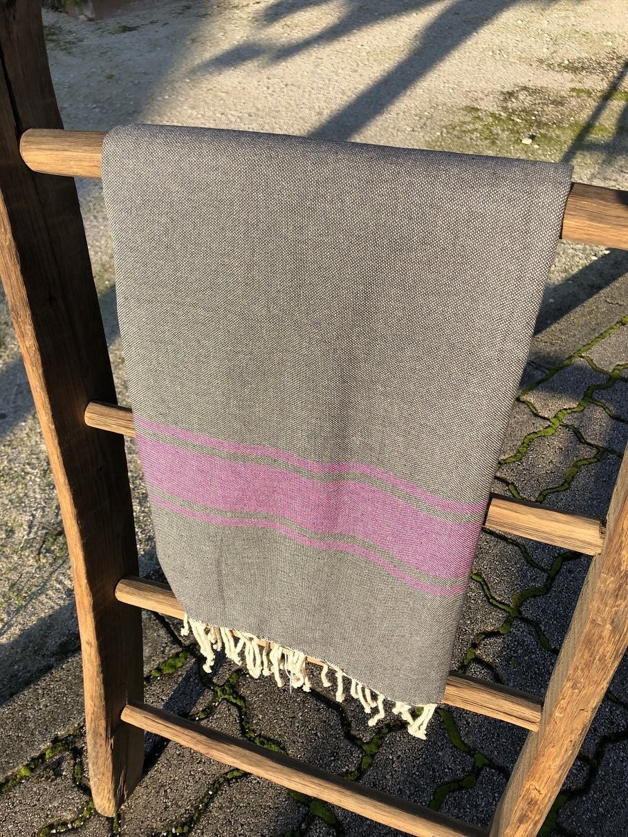 Fouta  100x200cm Traditionnelle  Gris/Violet