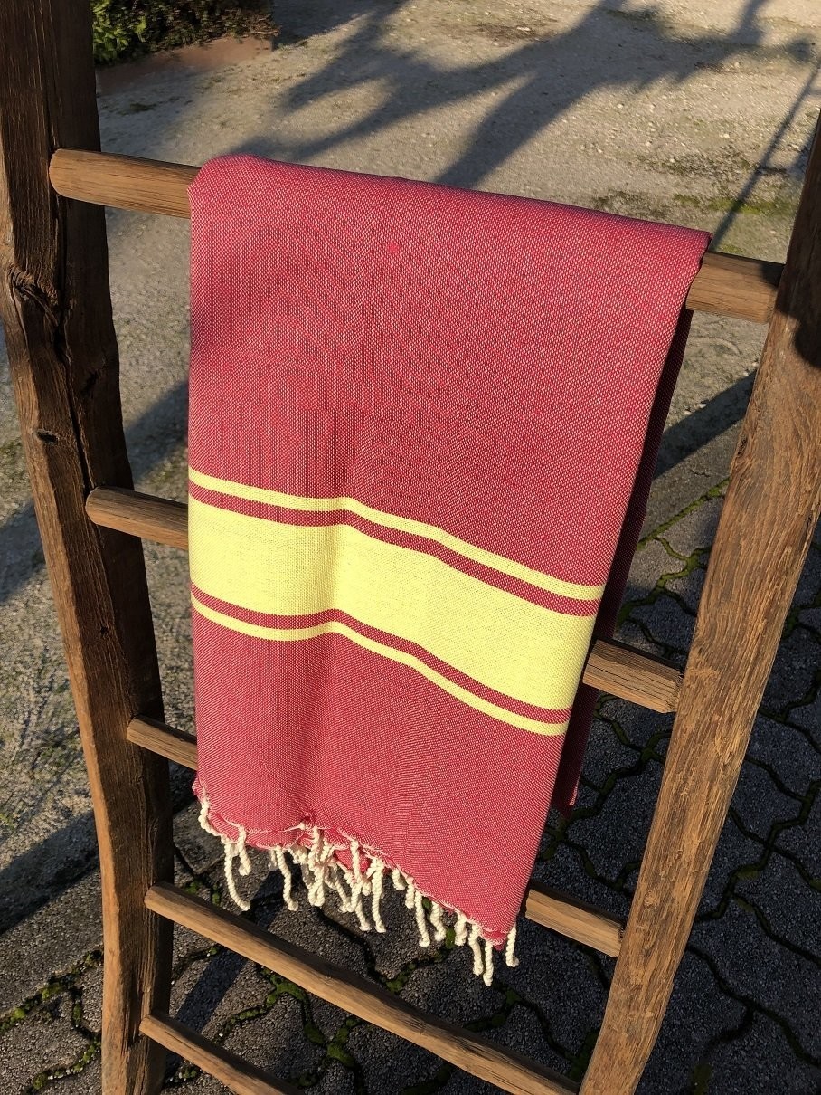 Fouta  100x200cm Traditionnelle  Rose/Jaune