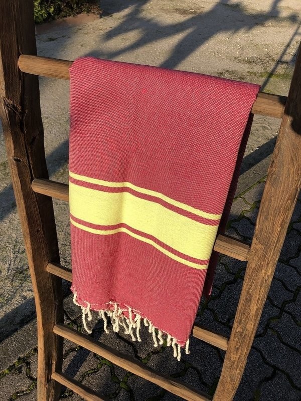 Fouta  100x200cm Traditionnelle  Rose/Jaune