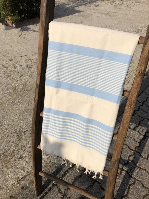 Fouta  200x200cm Arthur Ecru/Bleu