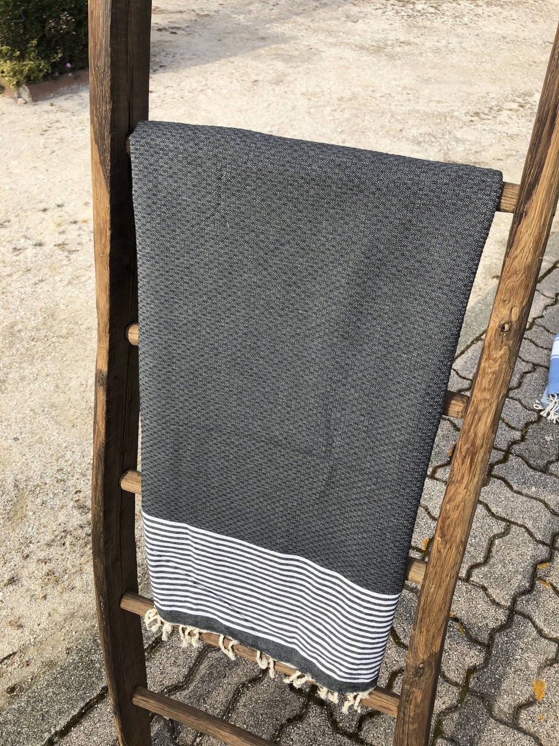 Fouta  200x200cm Nid d'Abeille Rayure Gris Foncé