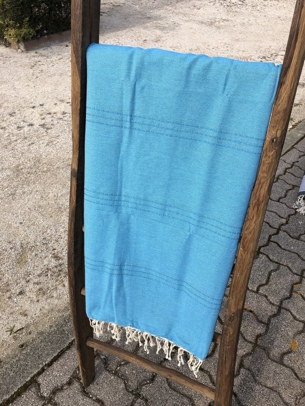 Fouta  200x200cm Surpiqures Turquoise