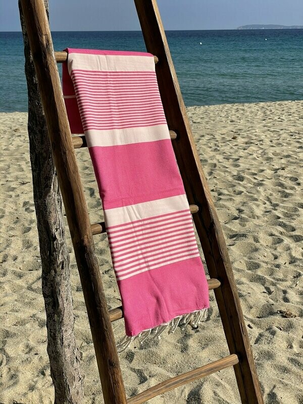 Fouta 100x200cm Arthur Fushia/Blanc
