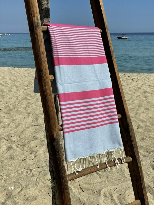 Fouta 100x200cm Arthur Bleu Ciel/Rose