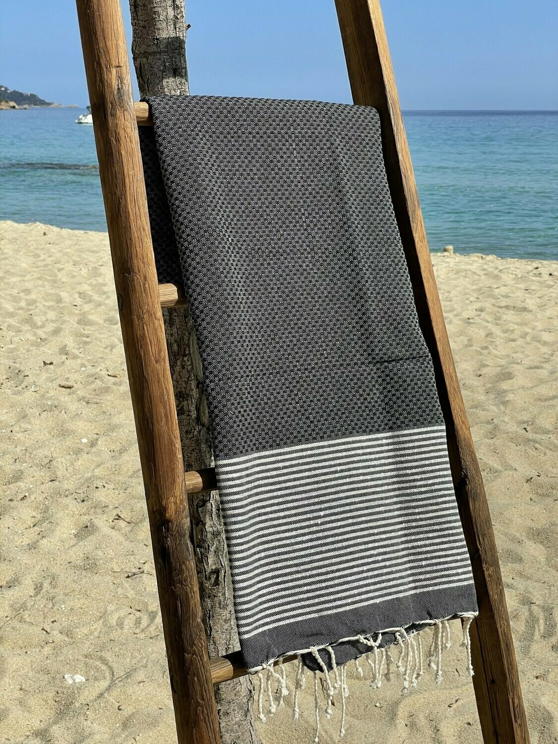 Fouta 100x200cm Nid d'Abeille Lurex Argent Noir