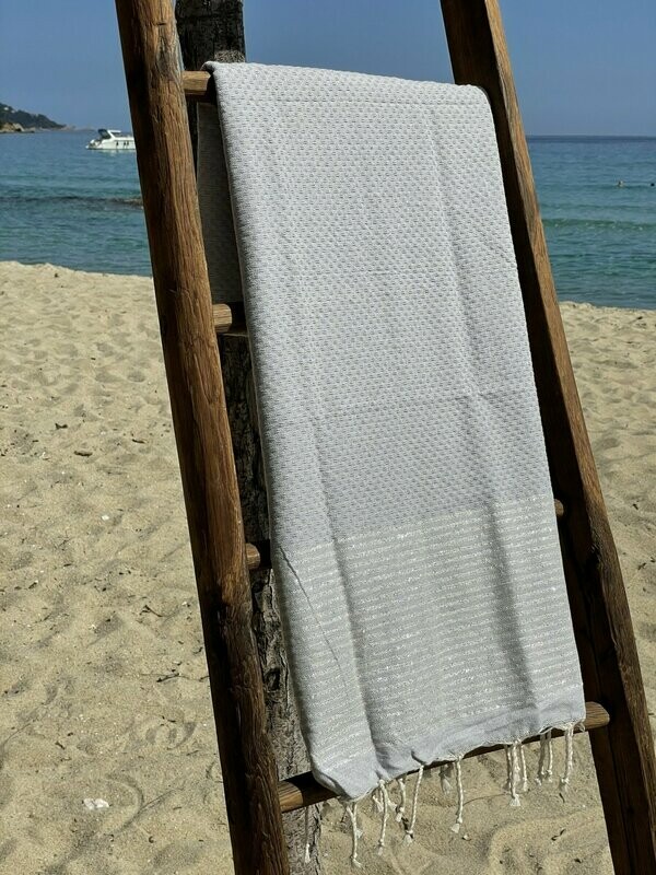 Fouta 100x200cm Nid d'Abeille Lurex Argent Gris Clair