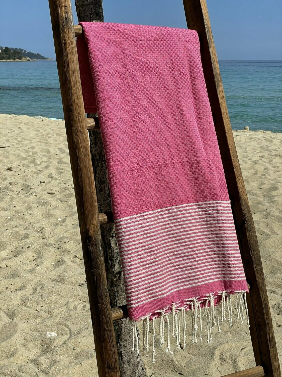 Fouta 100x200cm Nid d'Abeille Lurex Argent Fushia