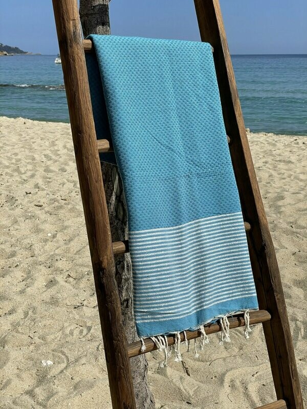 Fouta 100x200cm Nid d'Abeille Lurex Argent Turquoise