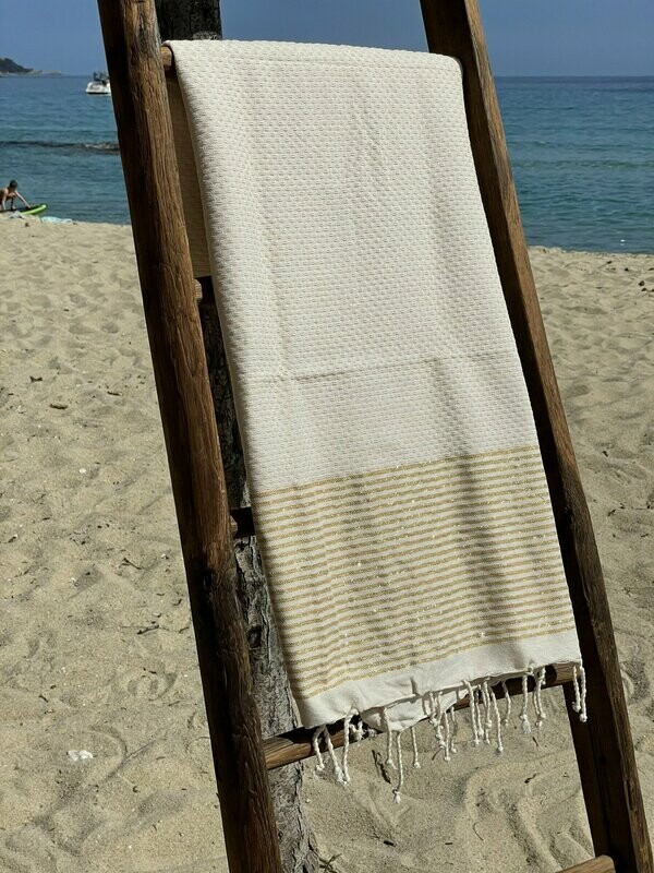 Fouta 100x200cm Nid d'Abeille Lurex Doré Ecrue