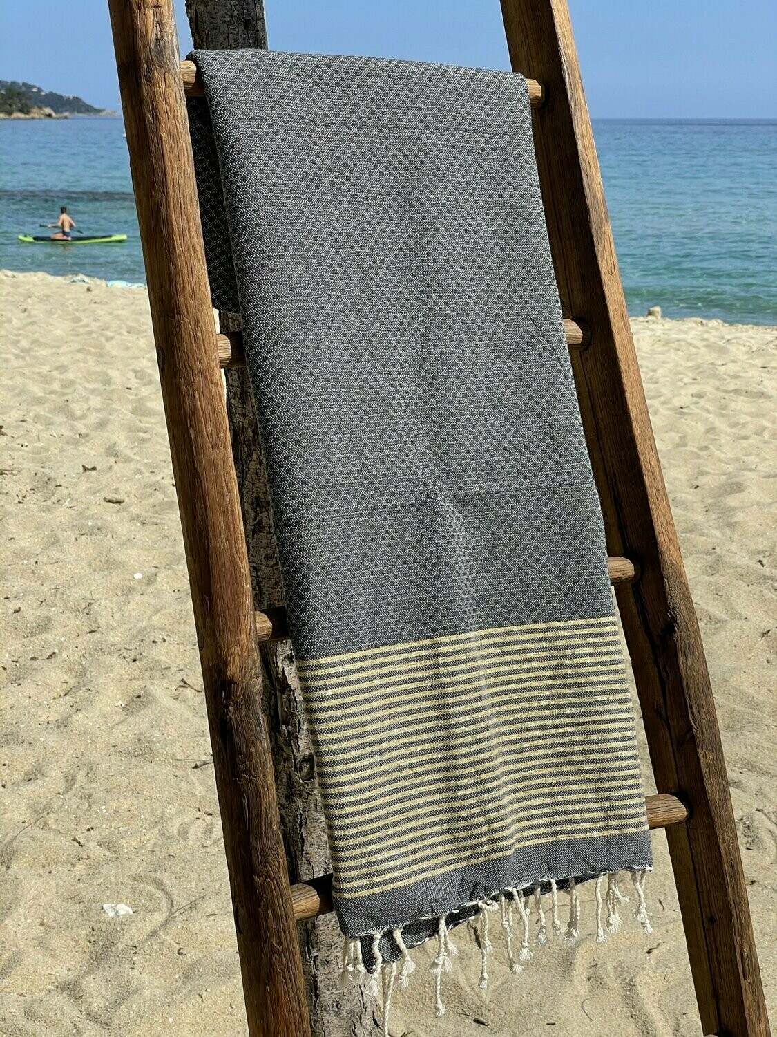 Fouta 100x200cm Nid d'Abeille Lurex Doré Gris Foncé