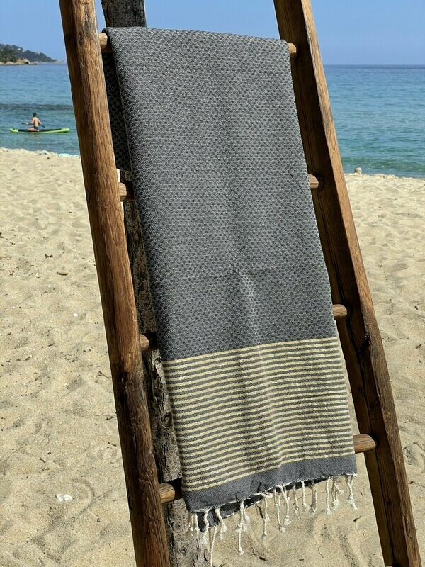 Fouta 100x200cm Nid d'Abeille Lurex Doré Gris Foncé
