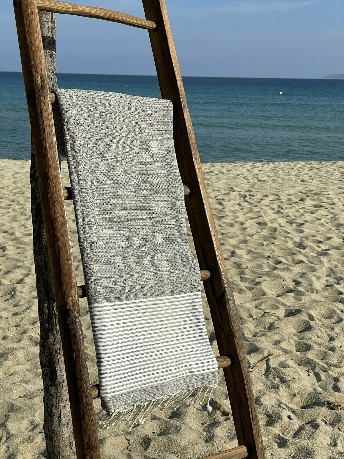 Fouta 100x200cm Nid d'Abeille  Rayures Fines  Gris Chiné