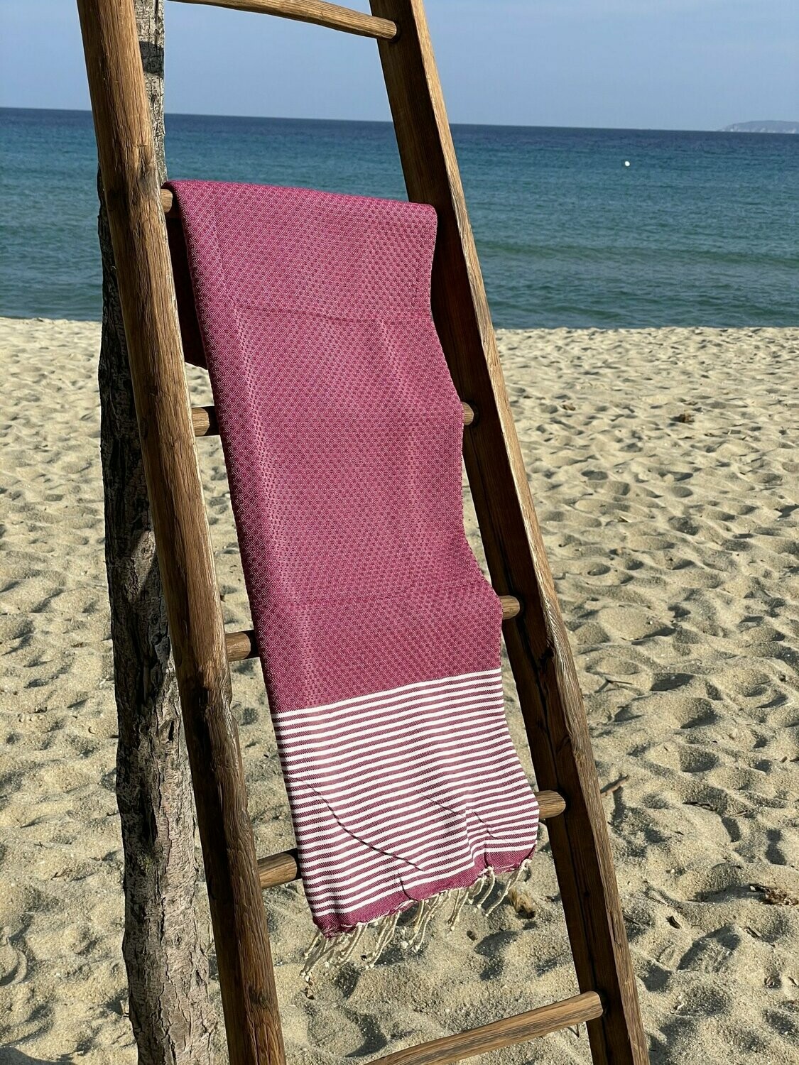 Fouta 100x200cm Nid d'Abeille  Rayures Fines  Fushia Foncé