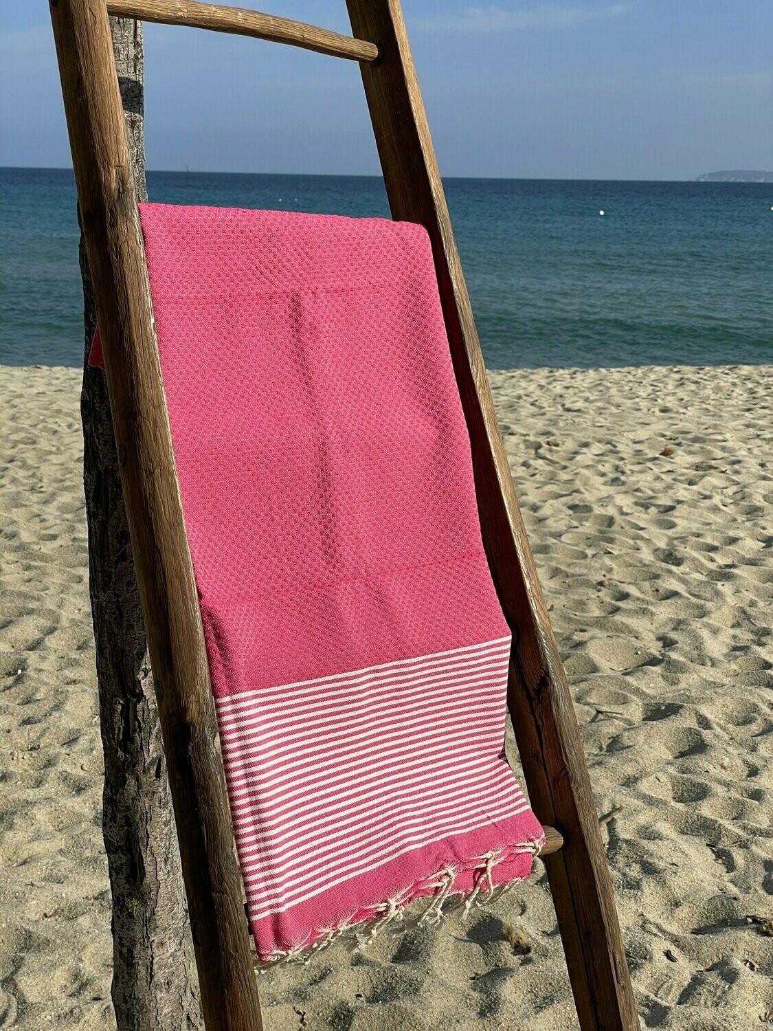 Fouta 100x200cm Nid d'Abeille  Rayures Fines Fushia