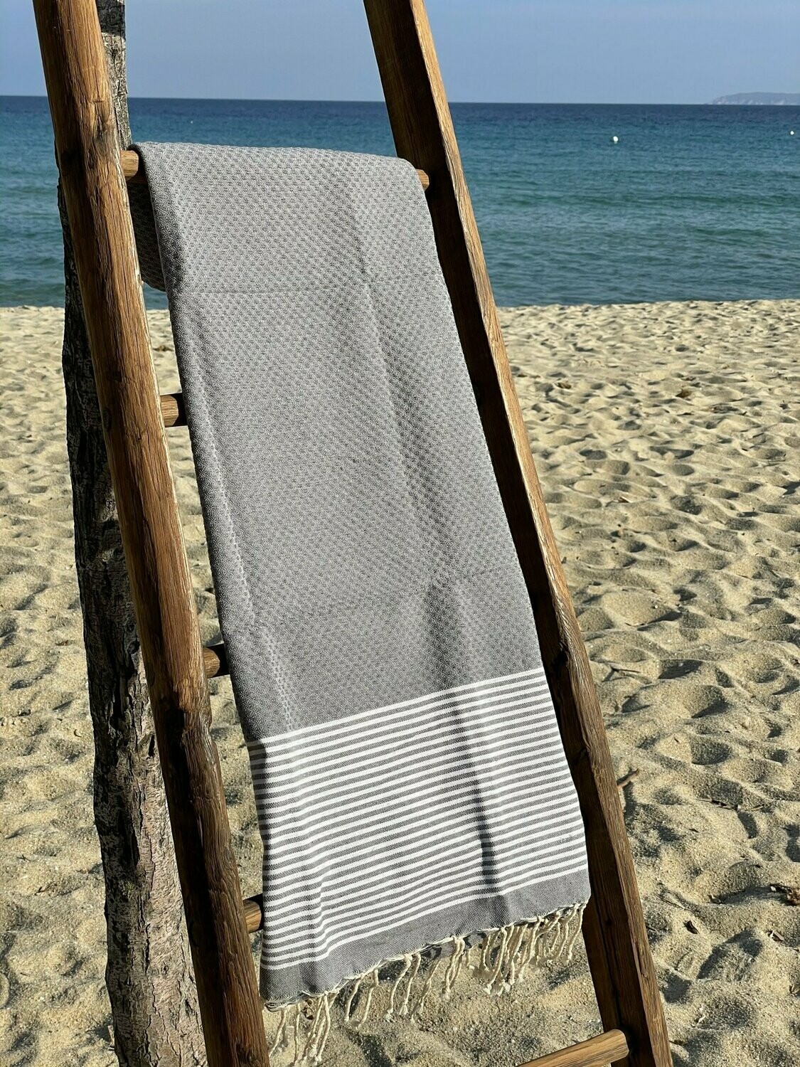 Fouta 100x200cm Nid d'Abeille  Rayures Fines Gris Moyen