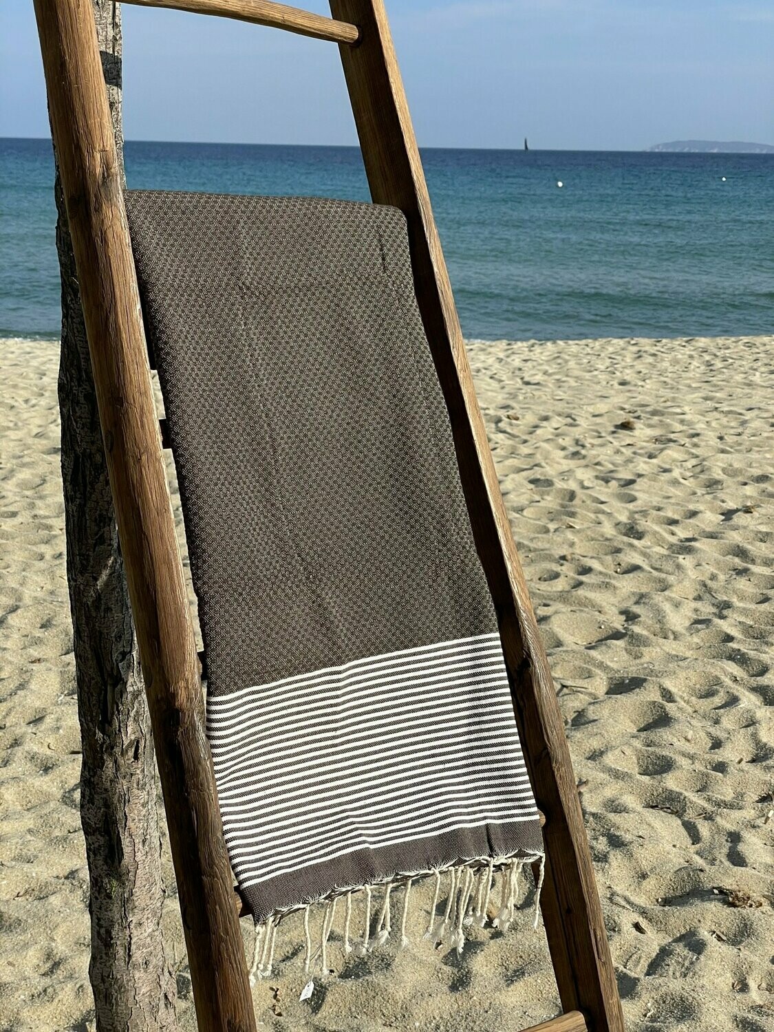Fouta 100x200cm Nid d'Abeille  Rayures Fines  Chocolat