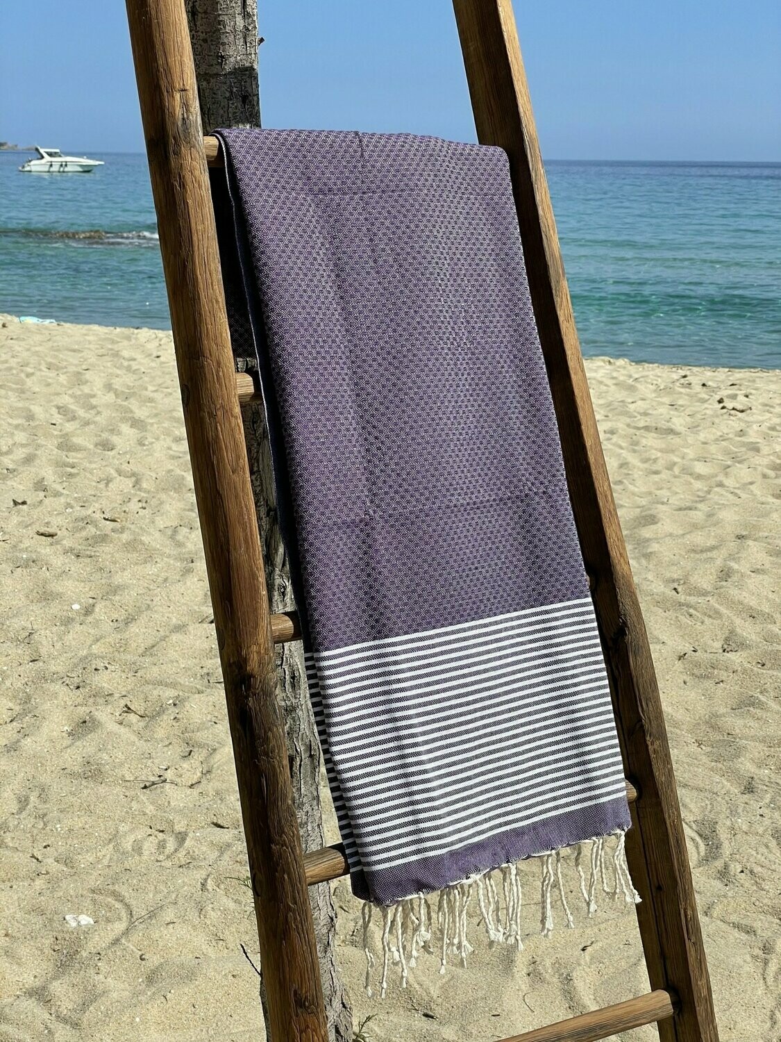 Fouta 100x200cm Nid d'Abeille  Rayures Fines Violette