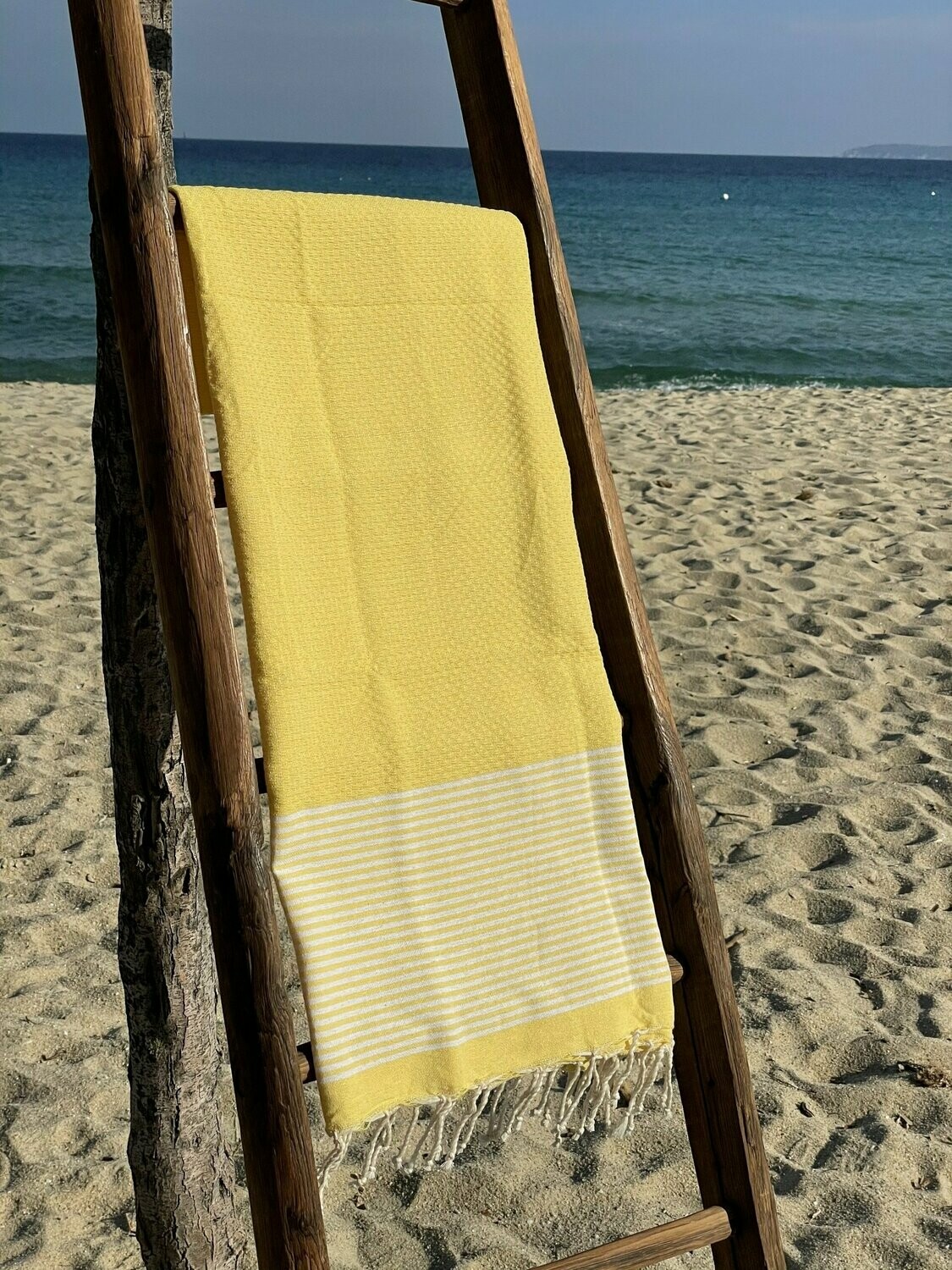 Fouta 100x200cm Nid d'Abeille  Rayures Fines  Jaune