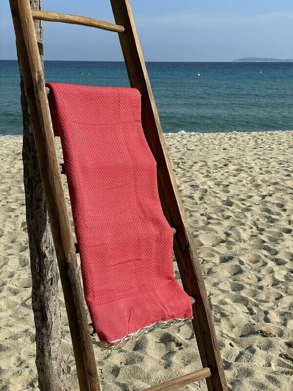Fouta 100x200cm Nid d'Abeille Unies Rouge