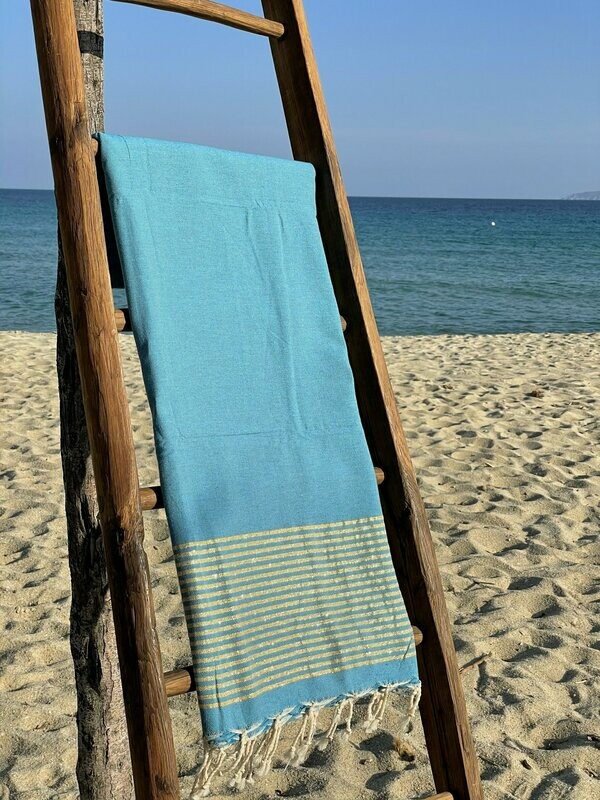 Fouta  100x200cm Plat Lurex Doré  Turquoise