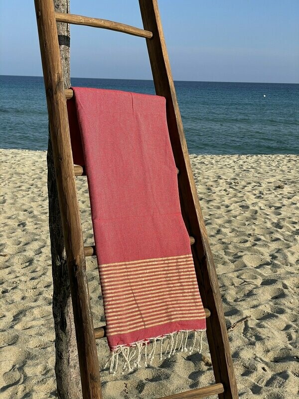 Fouta  100x200cm Plat Lurex Doré Rouge