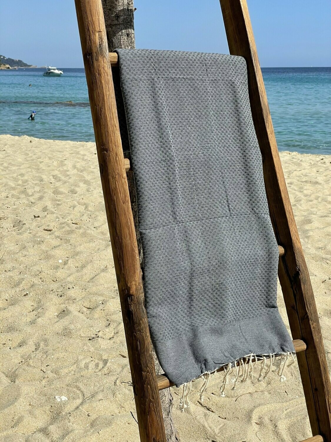 Fouta 100x200cm Nid d'Abeille Unies Gris Foncé