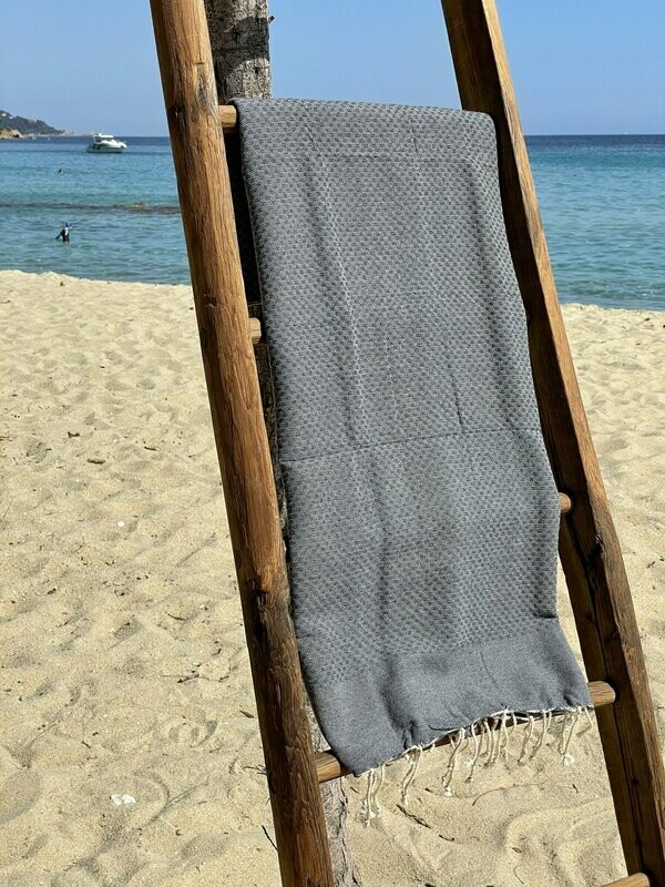 Fouta 100x200cm Nid d'Abeille Unies Gris Foncé