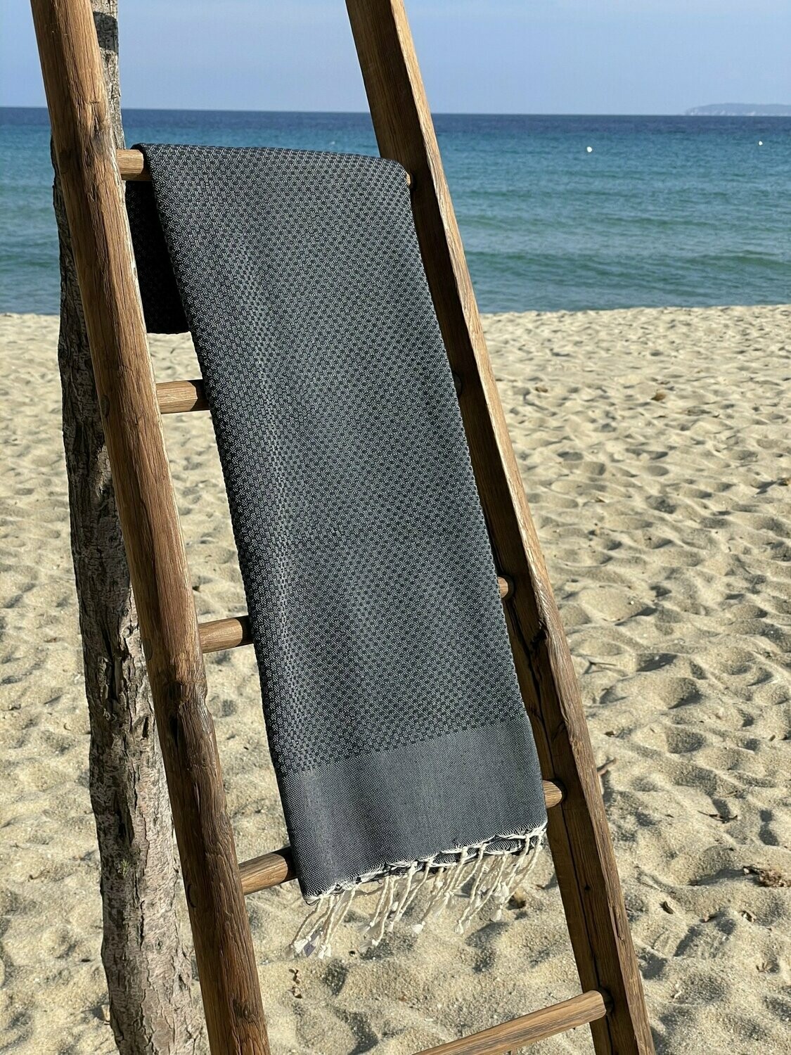 Fouta 100x200cm Nid d'Abeille Unies Bleu Marine