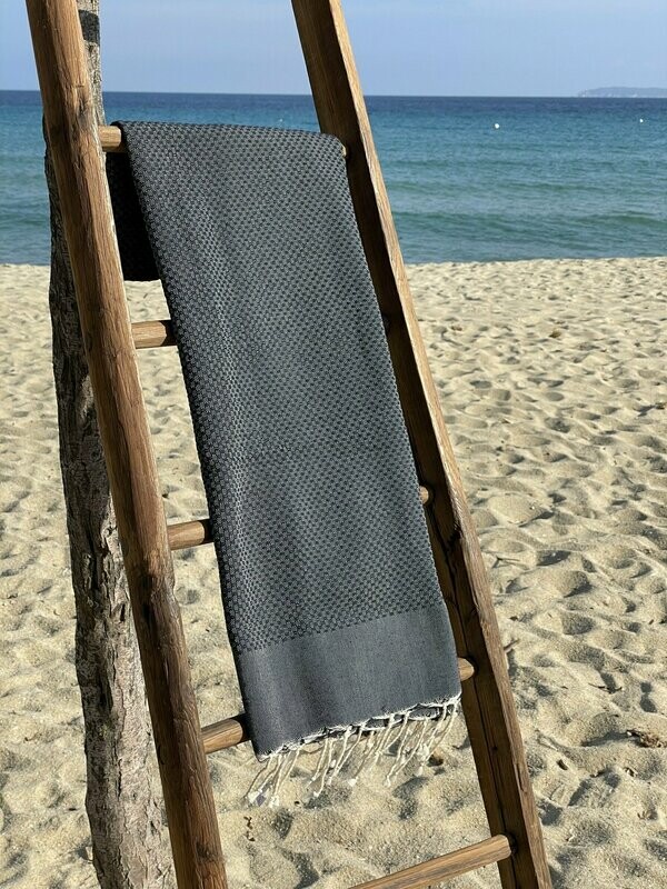 Fouta 100x200cm Nid d'Abeille Unies Bleu Marine
