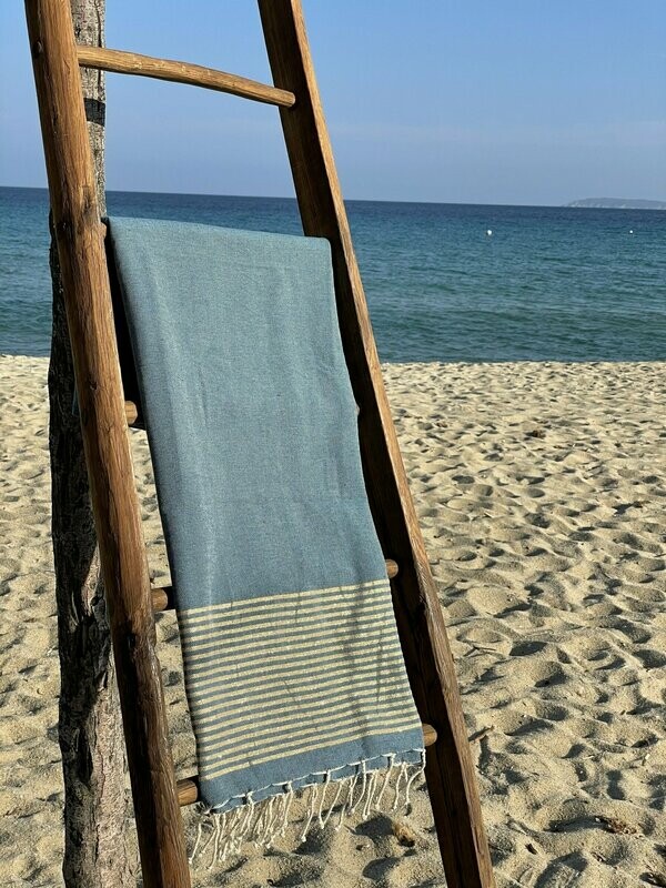 Fouta  100x200cm Plat Lurex Doré  Bleu Pétrole