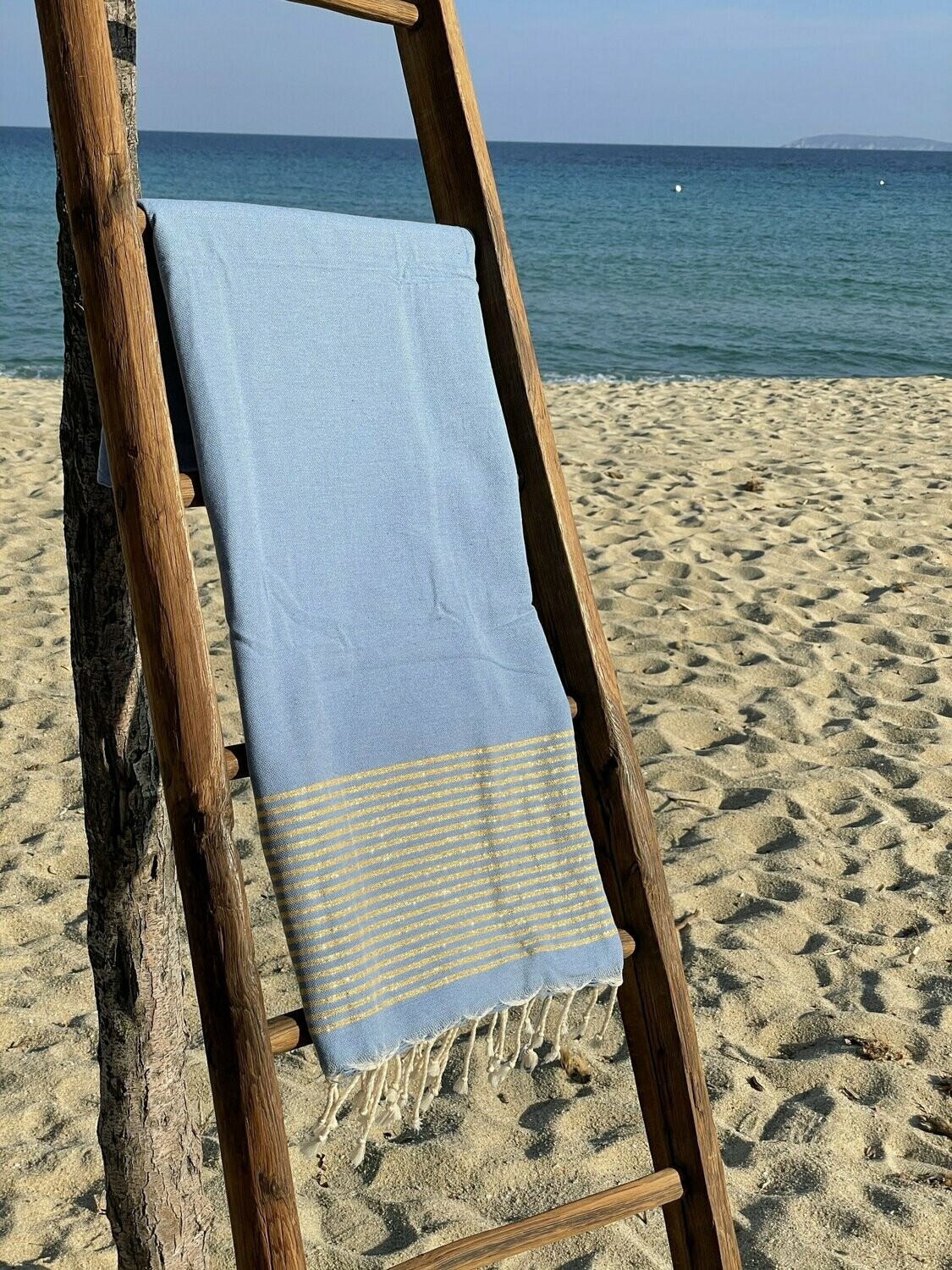 Fouta  100x200cm Plat Lurex Doré  Bleu Jean Clair