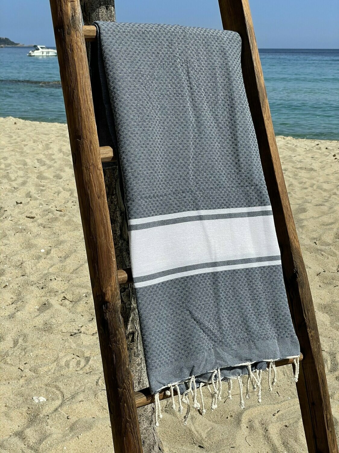 Fouta  100x200cm Nid d'Abeille Traditionnelle Bleu Jean Foncé