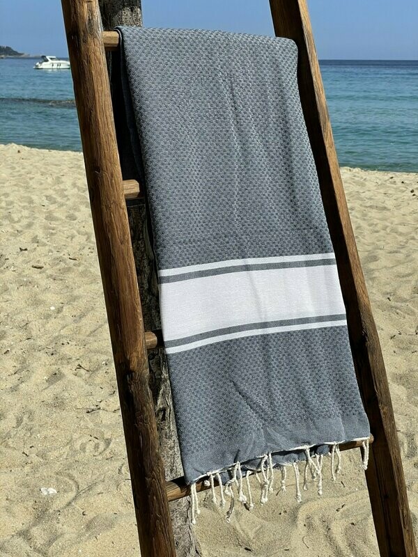 Fouta  100x200cm Nid d'Abeille Traditionnelle Bleu Jean Foncé