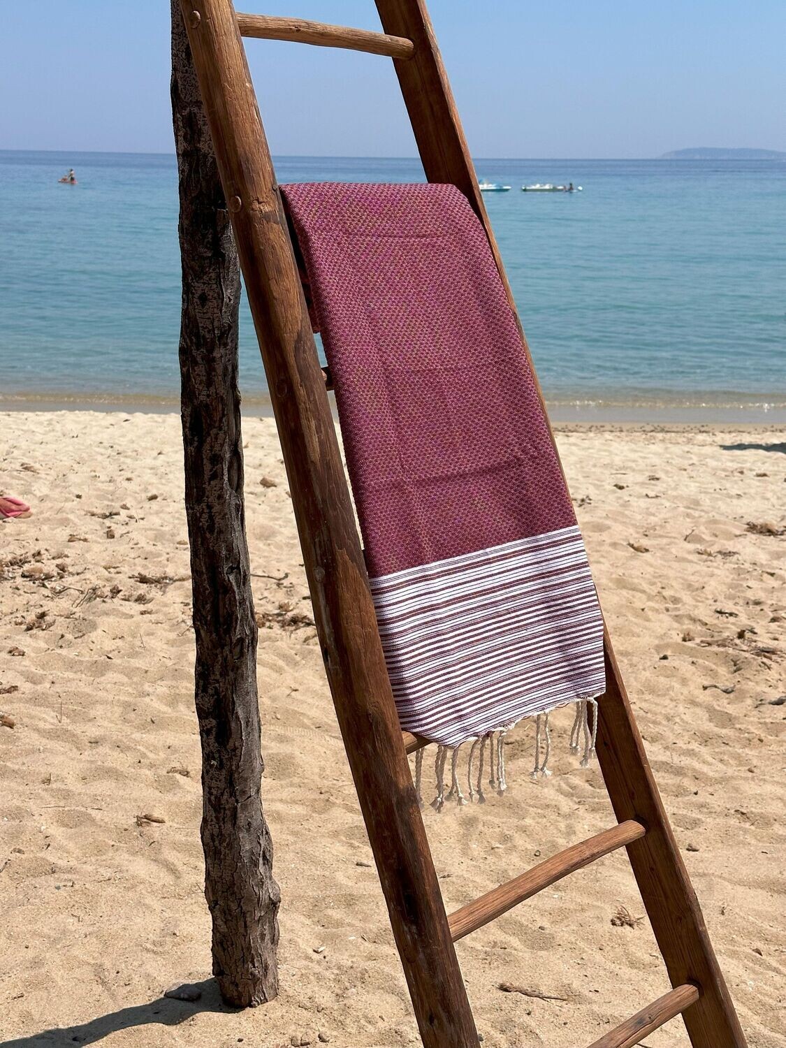 Fouta 100x200cm Nid d'Abeille  Rayures Fines  et Larges Bordeaux