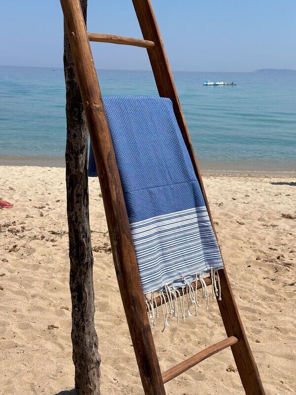 Fouta 100x200cm Nid d'Abeille  Rayures Fines  et Larges Bleu Roi