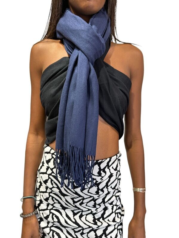 Echarpe 180x70 cm 30% Cachemire Bleu Jean